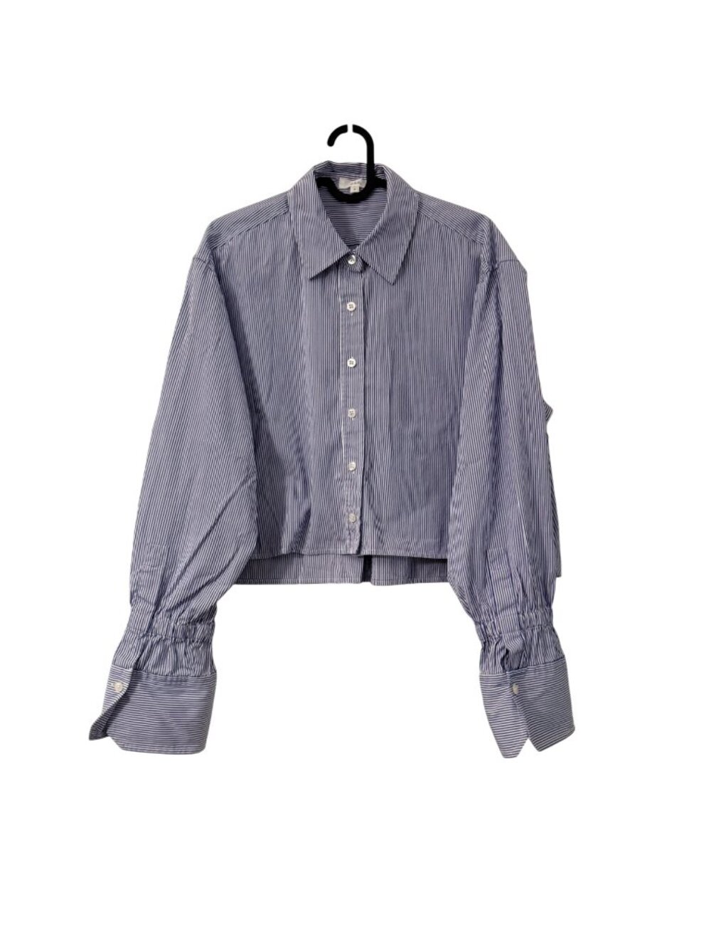 A.L.C. Blue Striped Relaxed Crop Scrunch Cuff Long Sleeve Button Shirt Womens 8